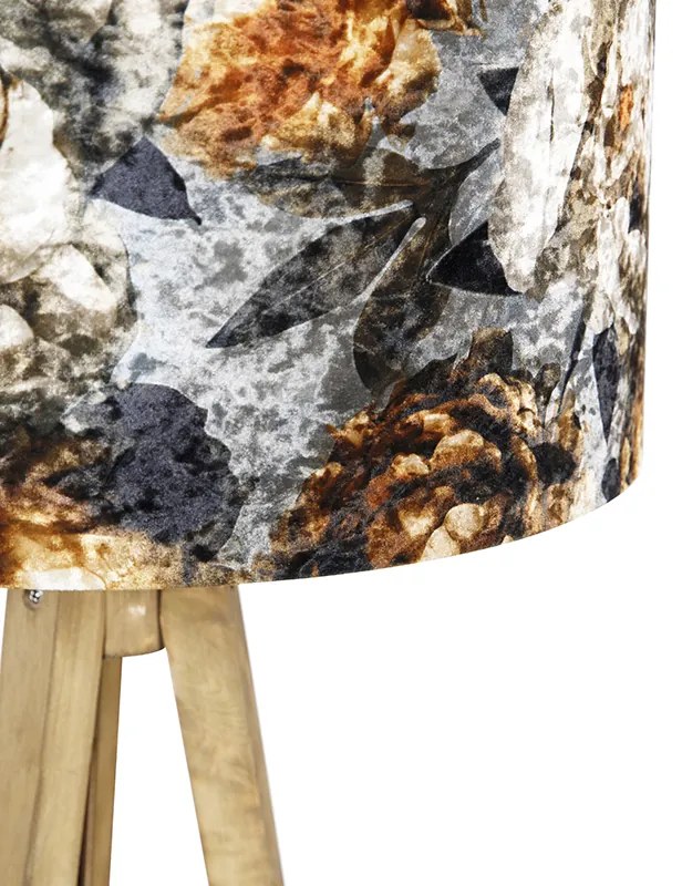Lampă de podea vintage cu abajur din lemn cu design floral 50 cm - Tripod Classic