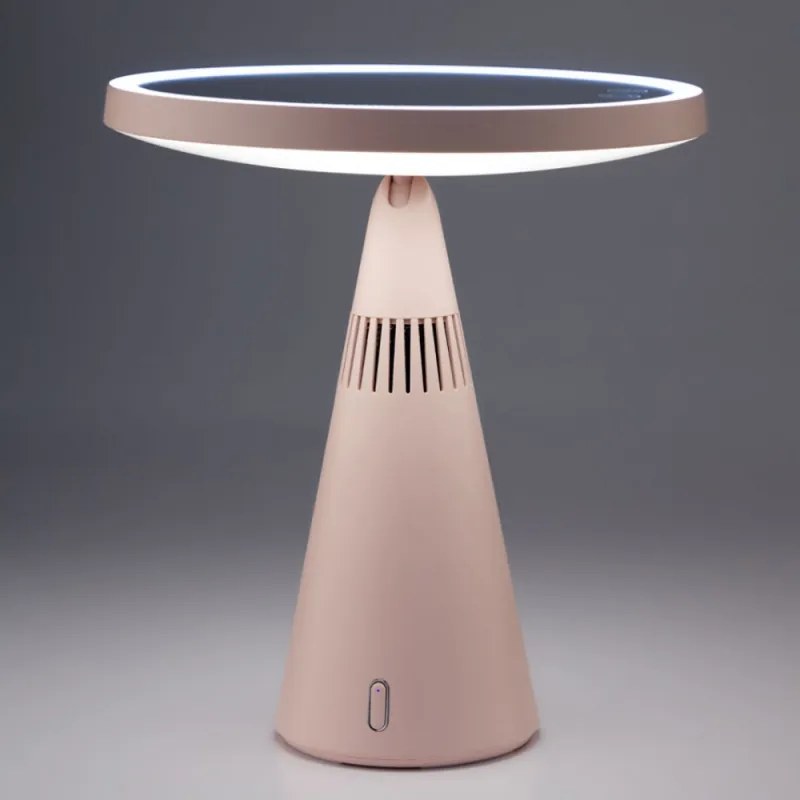 Smart Moon LED oglindă cosmetică iluminată, mărire 10x, lumină caldă / neutră / rece, luminozitate reglabilă, difuzor Bluetooth, roz