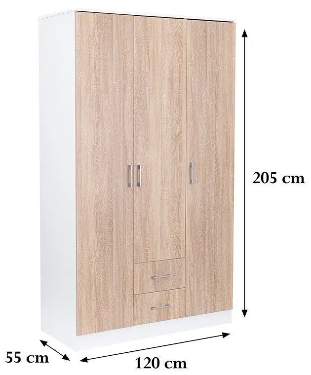 Dulap Miami 120x205 cm stejar sonoma-alb