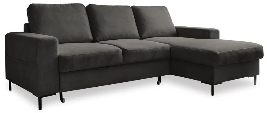 Colțar gri închis extensibil cu tapițerie din catifea reiată (cu colț pe partea dreaptă) Lofty Lilly – Miuform
