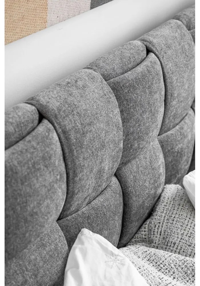 Pat matrimonial gri tapițat cu somieră 180x200 cm Eve – Miuform