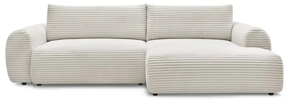 Colțar crem extensibil cu tapițerie din catifea reiată (cu colț pe partea dreaptă) Lucien – Bobochic Paris