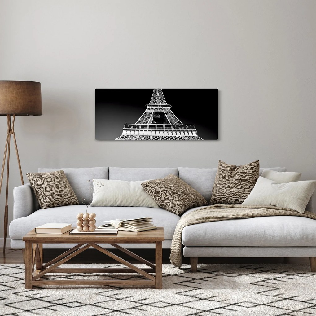 Tablou - Turnul Eiffel, alb-negru (120x50 cm)