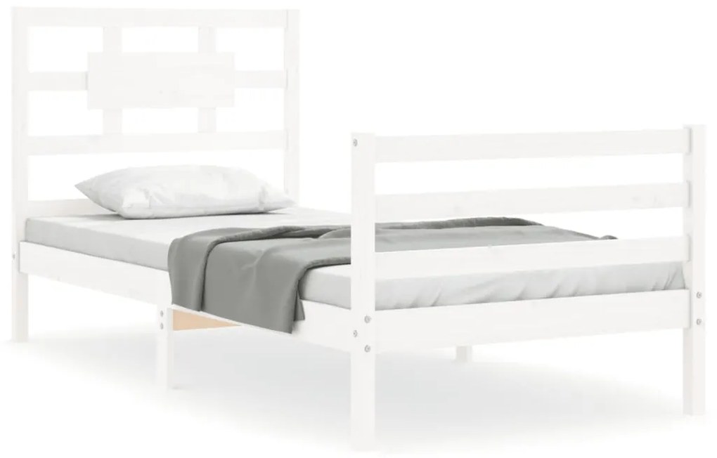 3194427 vidaXL Cadru de pat cu tăblie, alb, 90x200 cm, lemn masiv