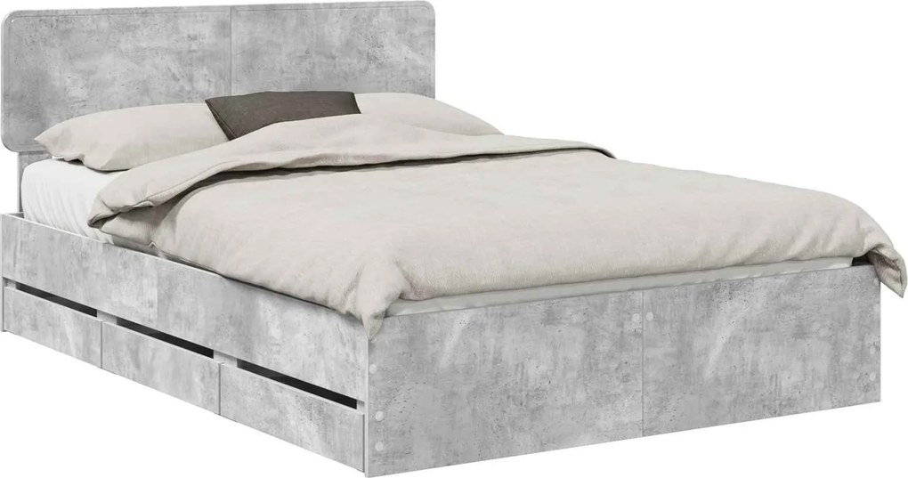 vidaXL Cadru de pat cu headboard Gri Beton 160 x 200 cm Lemn prelucrat