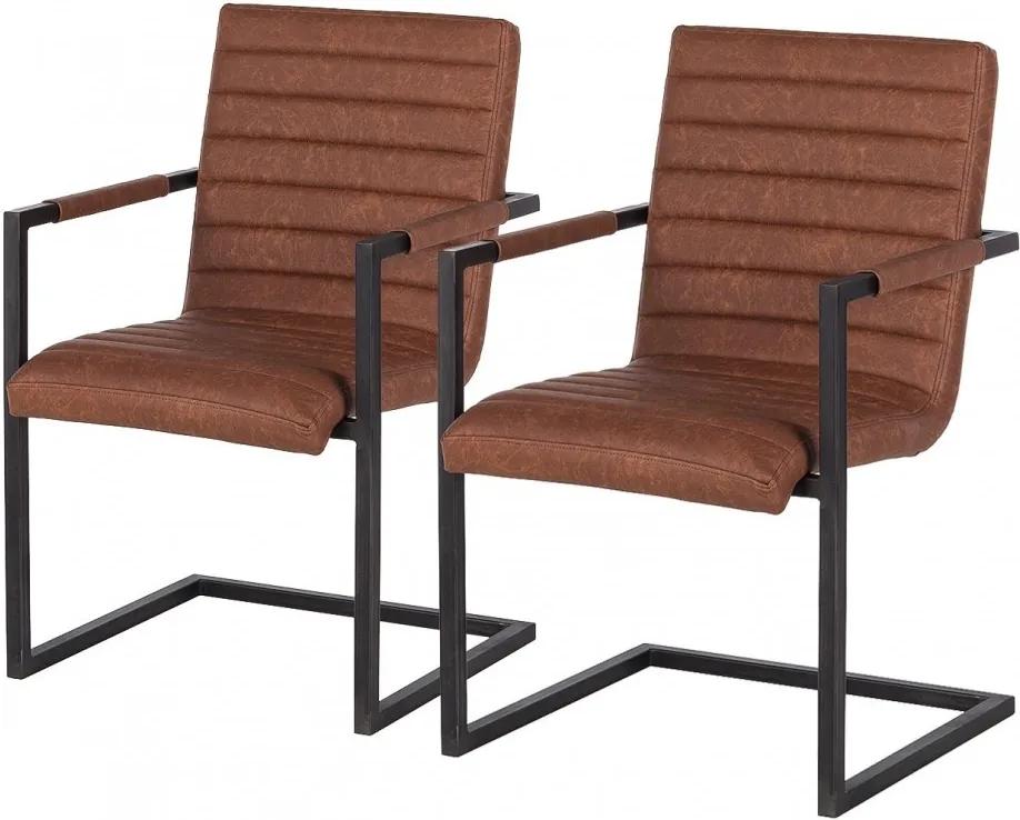 Set de 2 scaune Kaledos imitatie piele/metal, maro, 59 x 85 x 55 cm
