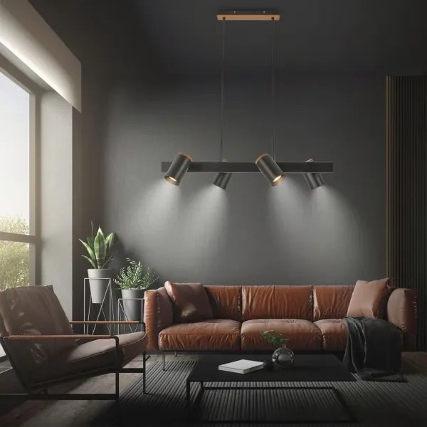 Briloner 4059045 - Lampă suspendată cu cablu ERA, 4 x GU10, 10 W, 230 V, neagră