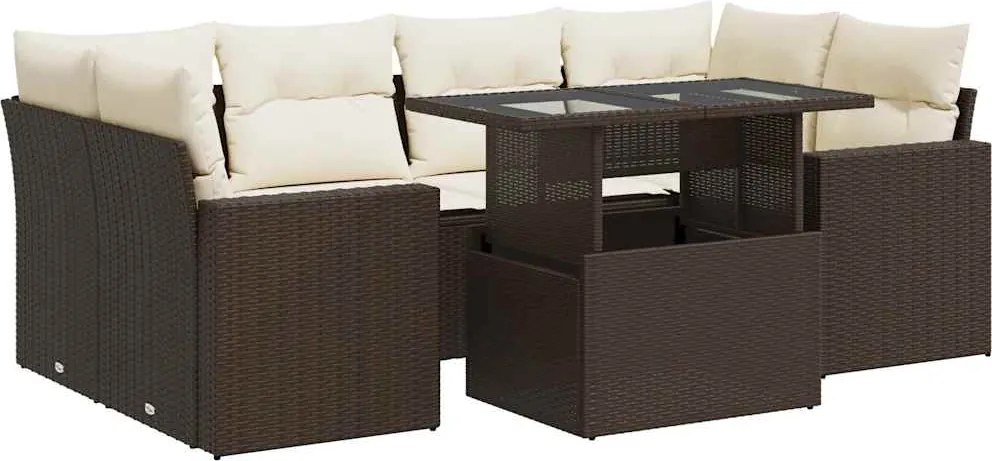 vidaXL Set canapele de grădină cu perne, 7 piese, maro, poliratan