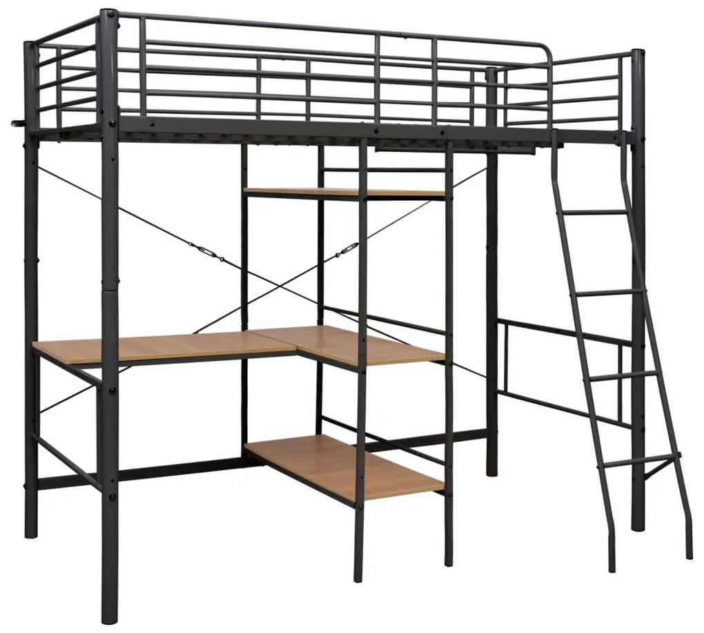 287908 vidaXL Cadru de pat supraetajat cu masă, gri, 90 x 200 cm, metal
