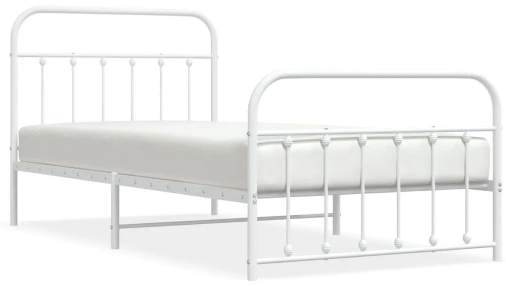352641 vidaXL Cadru de pat metalic cu tăblie de cap/picioare, alb, 107x203 cm