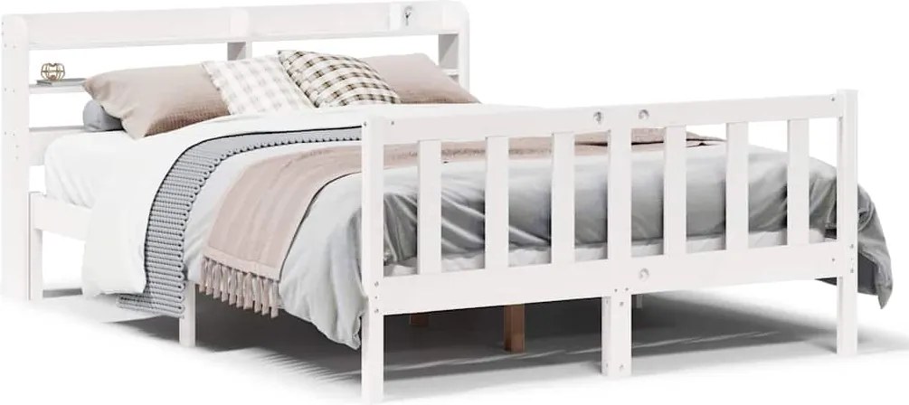 vidaXL Cadru de pat fără saltea, alb, 140x190 cm, lemn masiv de pin