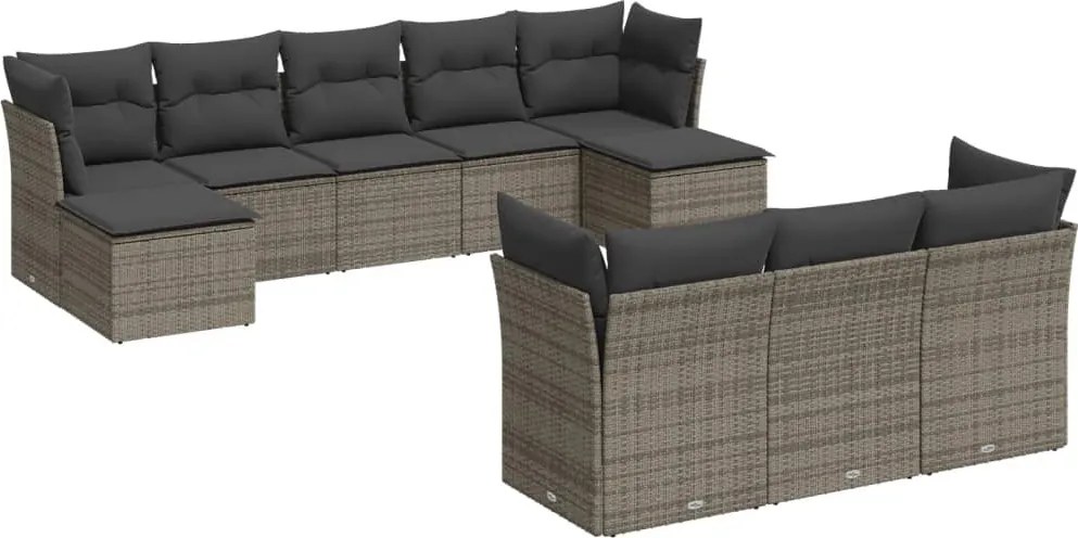 vidaXL Set mobilier de grădină cu perne, 10 piese, gri, poliratan