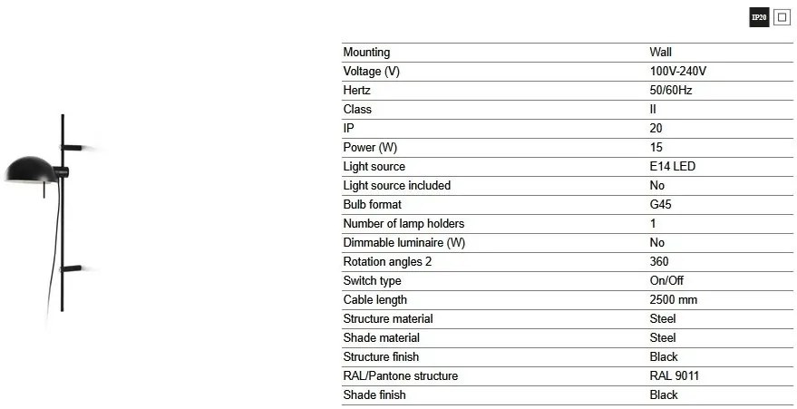 Aplica de perete mobila directionabila MATILDA negru