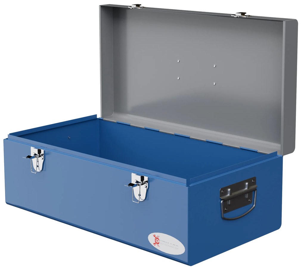 DURHAND Caisse boite à outils en métal transportable cu 3 mânere, 2 încuietori, dim. 50L x 26l x 18,5H cm, bleu | Aosom Romania