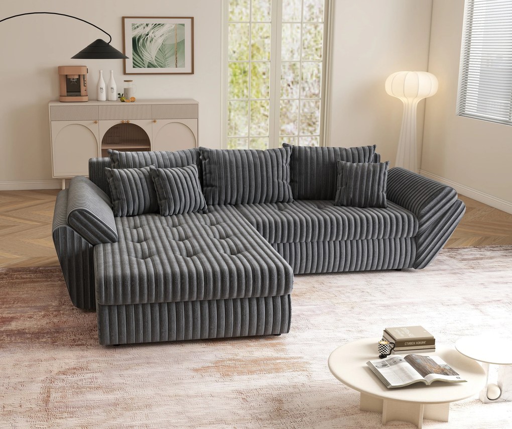 Colțar extensibil dumonde cu ladă de depozitare si sezut confortabil din spuma high-density, Loana Ambience Grey 270x185 cm