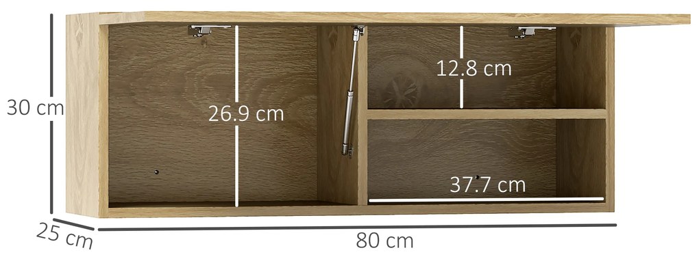 HOMCOM Dulap de Baie Suspendat cu Ușă Rabatabilă și Rafturi din Lemn, 80x25x30 cm, Natural | Aosom Romania