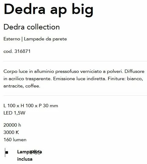 Aplica LED iluminat exterior ambiental IP65 Dedra ap big
