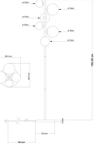 Lampadar LED RIHA 6xG9/3W/230V alamă Globo 56135-6S