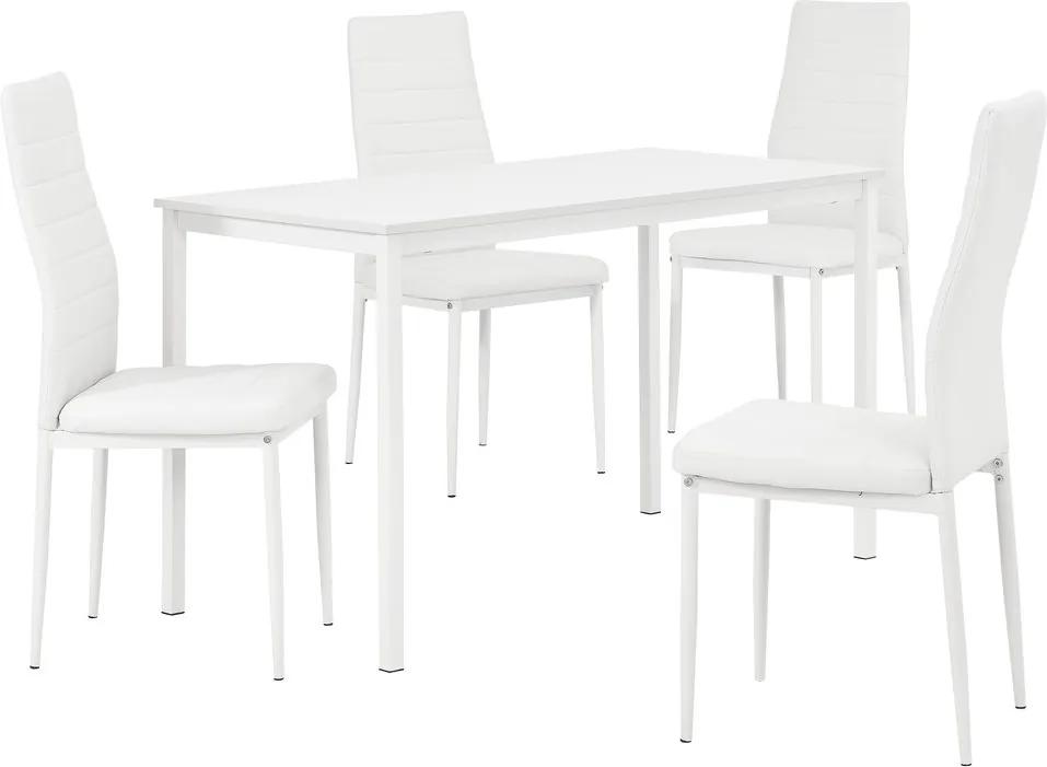 Masa bucatarie/salon design elegant (120x60cm) - cu 4 scaune elegante imitatie piele (alb)