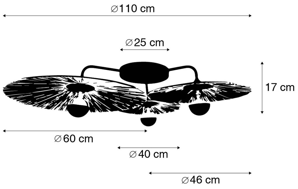 Plafoniera rustică neagră cu frânghie 3 lumini - Leia