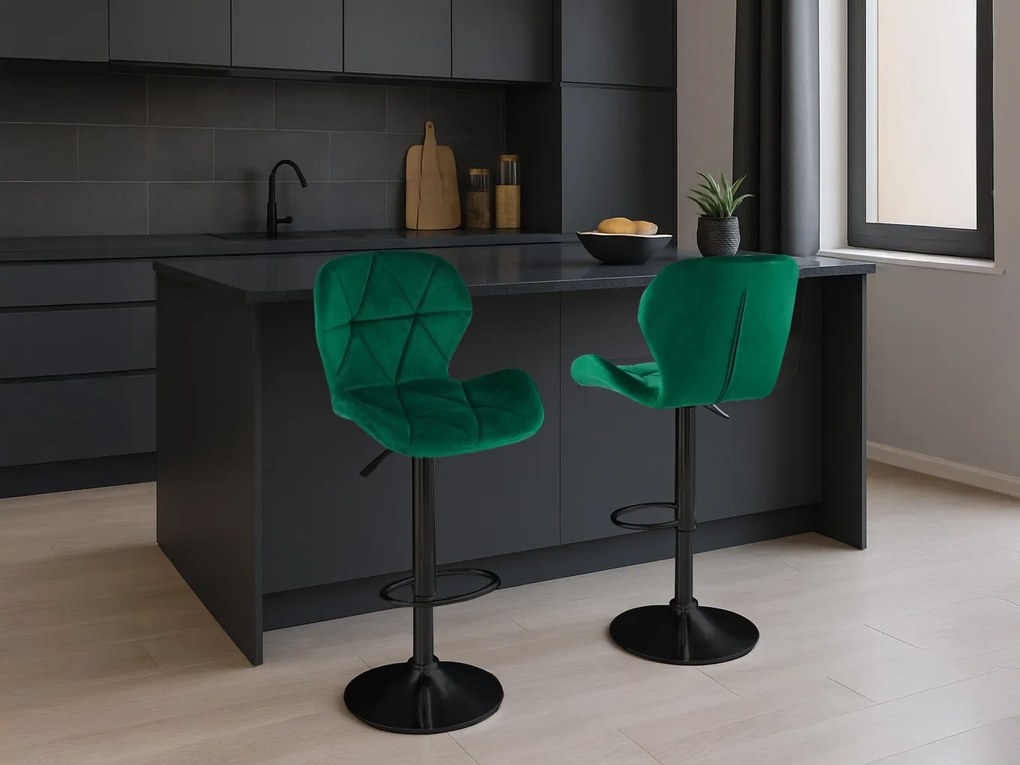 Scaun de bar cu picior negru WEST VELVET, verde