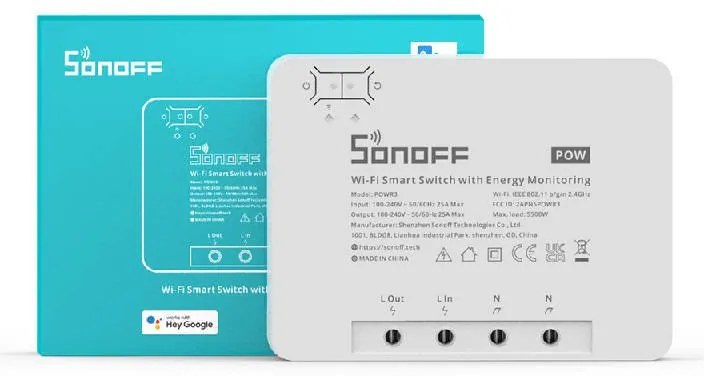 Releu inteligent Wi-Fi cu monitorizare a energiei Sonoff POWR3 (25A/5500W)