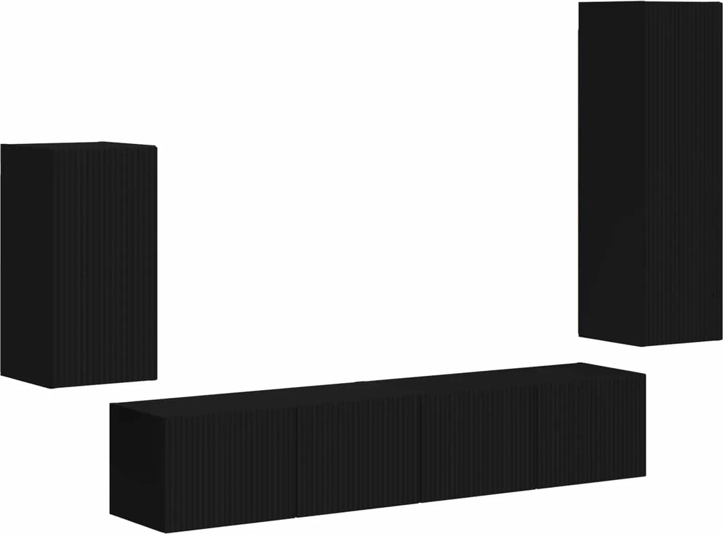 vidaXL Set comodă TV Pe perete 4 pcs Negru Lemn compozit