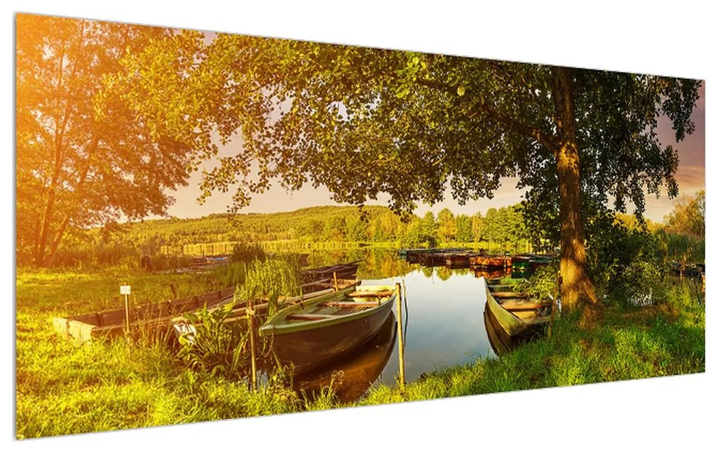Tablou de vară cu barcă pe lac (120x50 cm), în 40 de alte dimensiuni noi