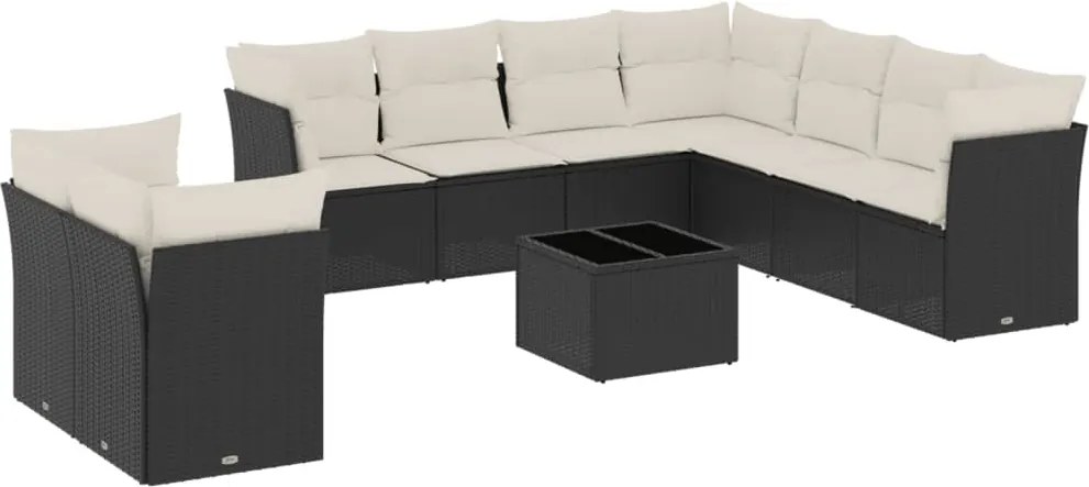 vidaXL Set canapele de grădină cu perne, 10 piese, negru, poliratan