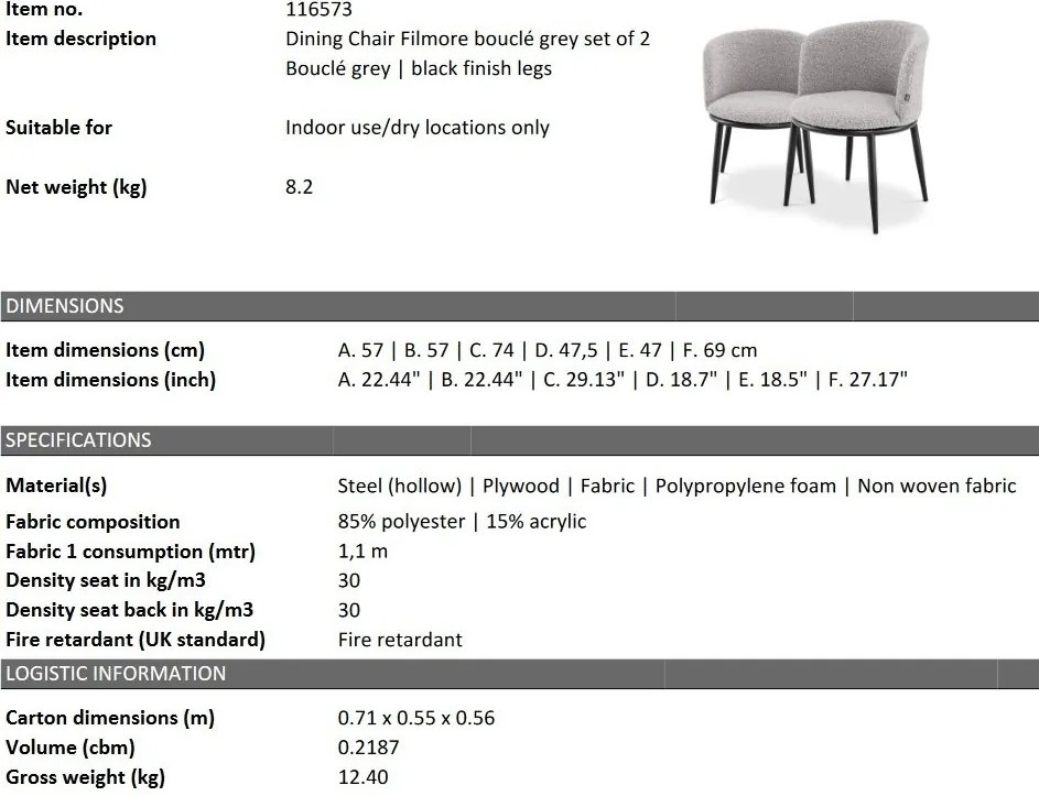 Set de 2 scaune LUX Filmore Boucle gri