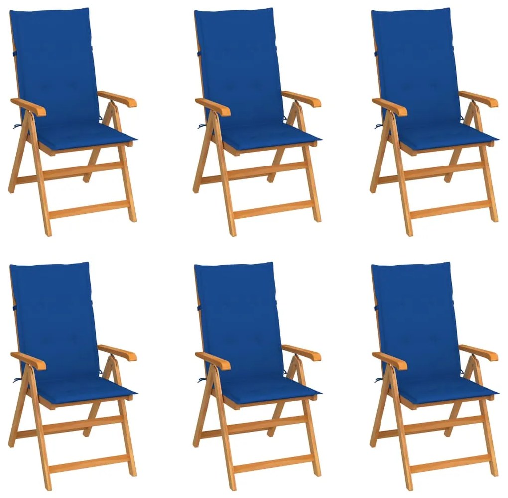 vidaXL Scaune grădină cu perne albastru regal, 6 buc., lemn masiv tec