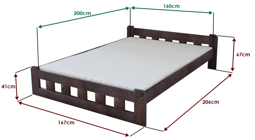 Pat inalt Naomi 160x200 cm, nuc Saltele: Cu saltele Somnia 18 cm, Somiera pat: Cu lamele drepte