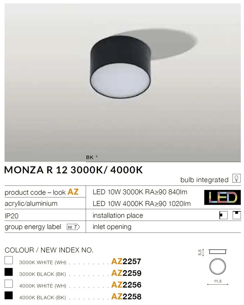 Spot LED aplicat MONZA R 12 4000K negru