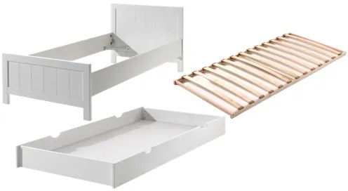 Set Mobilier Cameră Copii ERIK: Pat 90x200 cm și Sertar Pat, Alb – Vipack