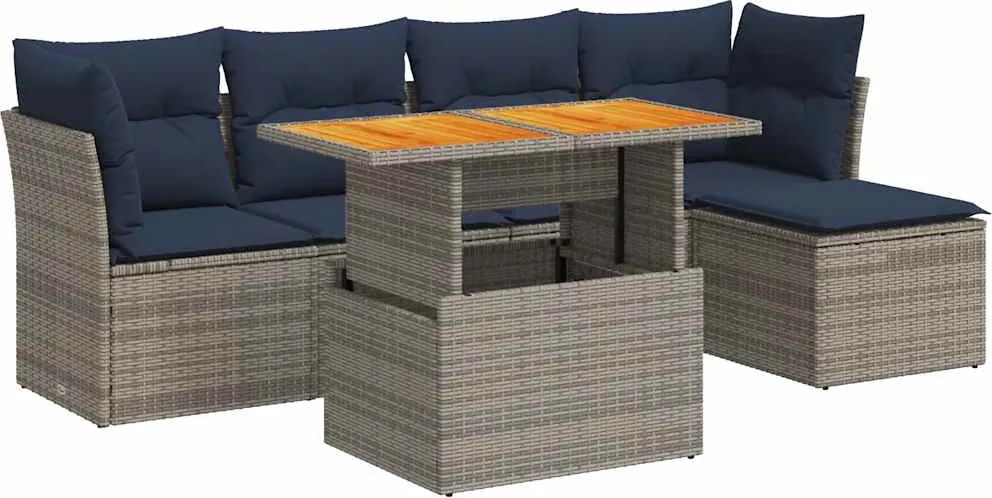 vidaXL Set mobilier grădină cu perne, 6 piese, gri, poliratan