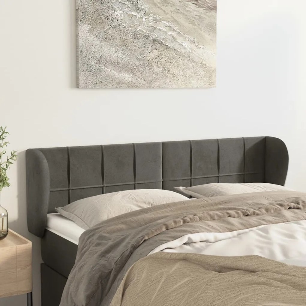 3117193 vidaXL Tăblie de pat cu aripioare gri închis 147x23x78/88 cm catifea
