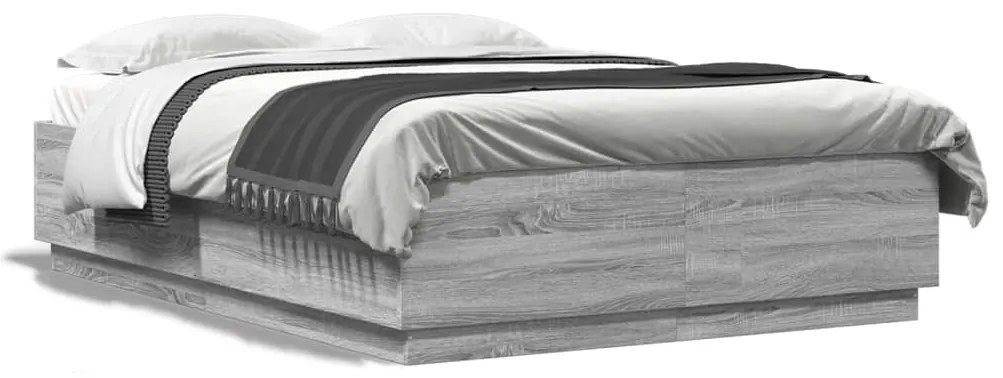 3209616 vidaXL Cadru de pat cu lumini LED gri sonoma 140x200 cm lemn prelucrat