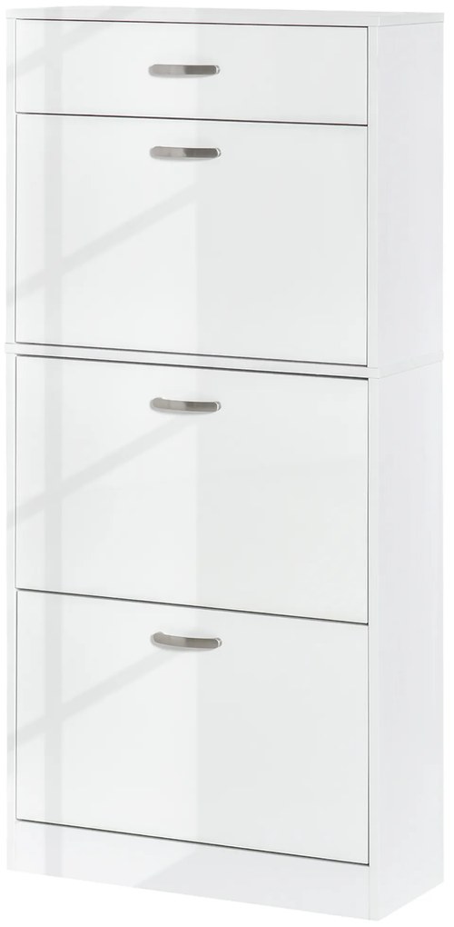 HOMCOM Dulap pantofi cu 3 uși rabatabile, sertar glisant, 62x24x135 cm, mânere aluminiu, placă de particule albă | Aosom Romania