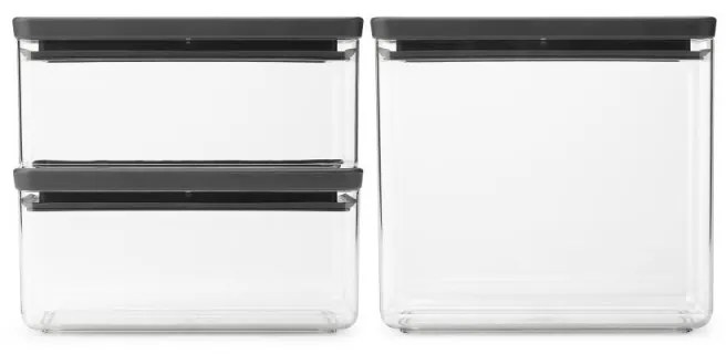 Cutii de depozitare Brabantia Tasty+ Stackable 1008881, 2x1.5L+1x3.5L, Fara BPA, Inchidere stransa, Gri inchis