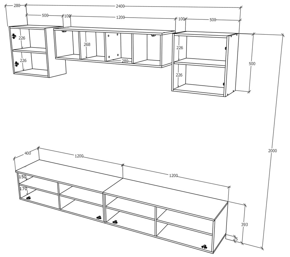 Living haaus Haga V16, Antracit/Stejar Wotan, L 240 cm