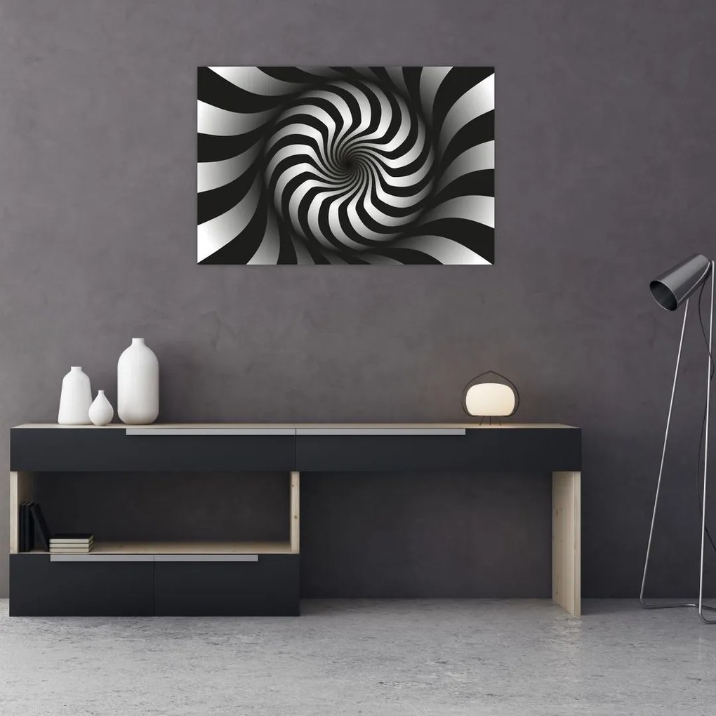 Tablou abstract cu spirala alb neagră (90x60 cm)