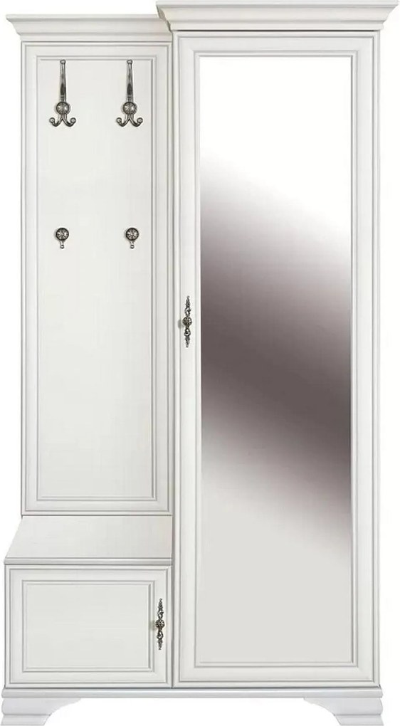 Mobilier hol cu oglinda IDENTO, alb, 115x44x210 cm