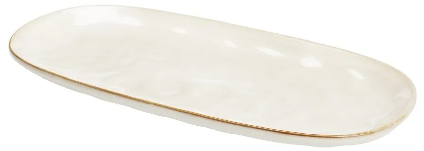 Platou oval din ceramica, crem, 31.5x15 cm