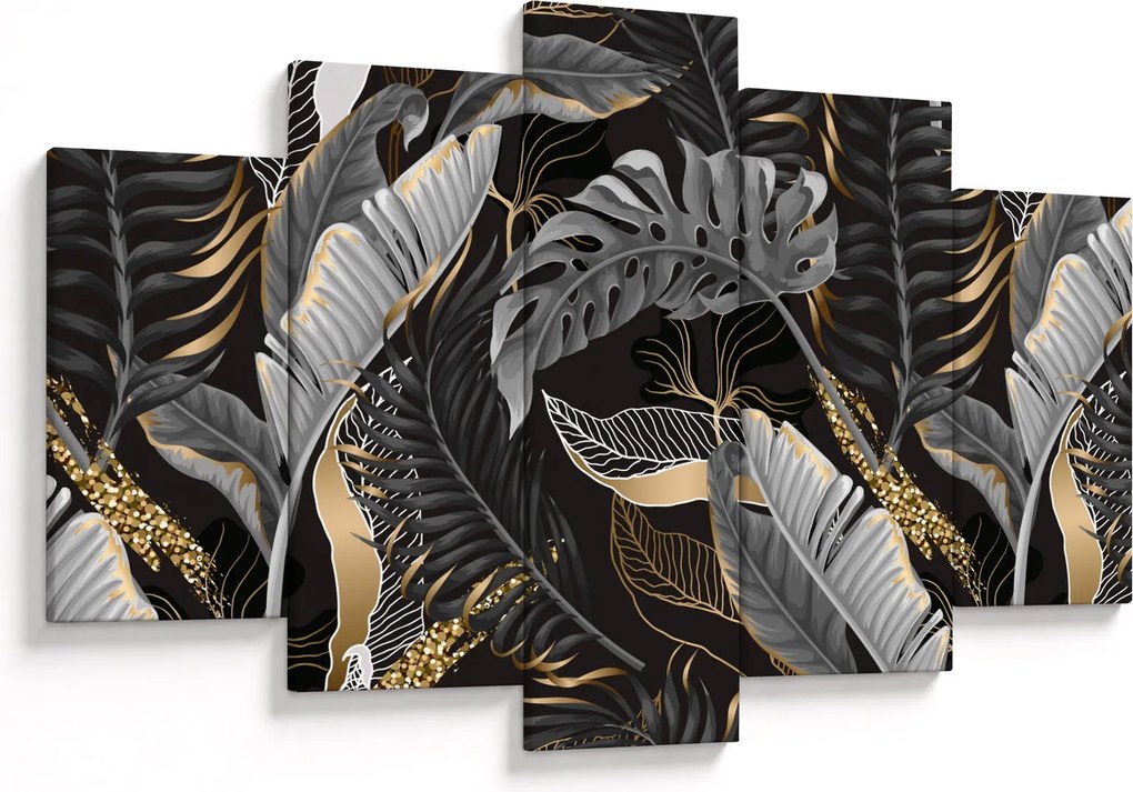 Tablou - Frunze tropicale, Galben - auriu (150x105 cm)