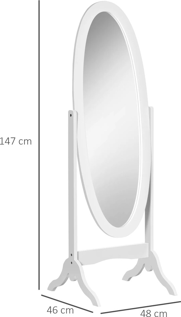 HOMCOM oglinda reglabila cu suport, 47.5x45.5x154.5cm, alba | Aosom Romania