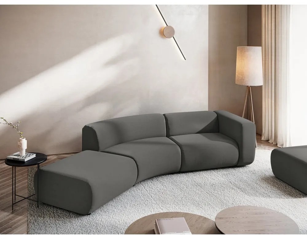 Șezlong gri cu tapițerie din catifea (cu colț pe partea stângă) Ekahi – Makamii