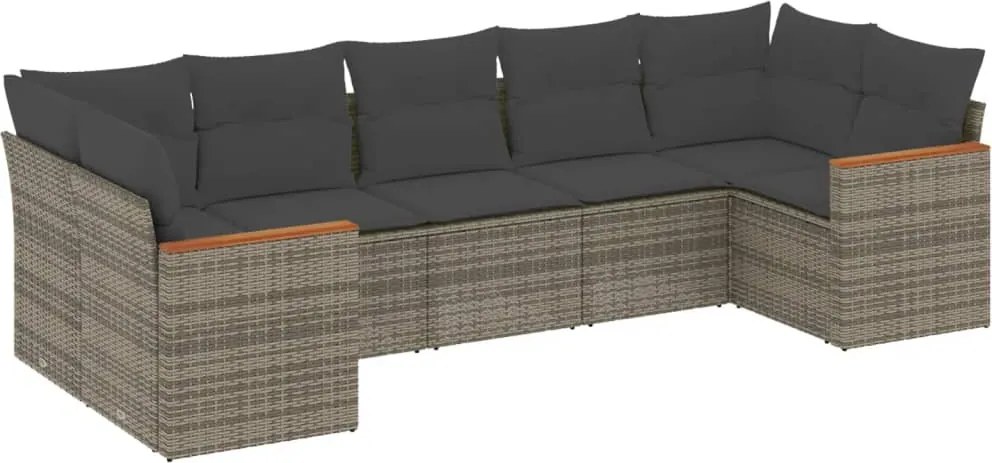 vidaXL Set canapele de grădină, 7 piese, cu perne, gri, poliratan