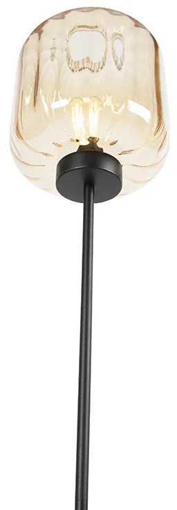 Lampa de podea de design neagră cu sticlă chihlimbar - Qara