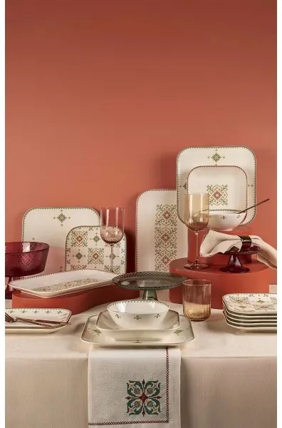 Set de veselă 26 buc alb/verde/porțelan