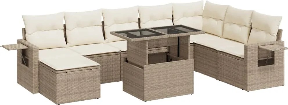 vidaXL Set canapele de grădină, 9 piese, cu perne, bej, poliratan